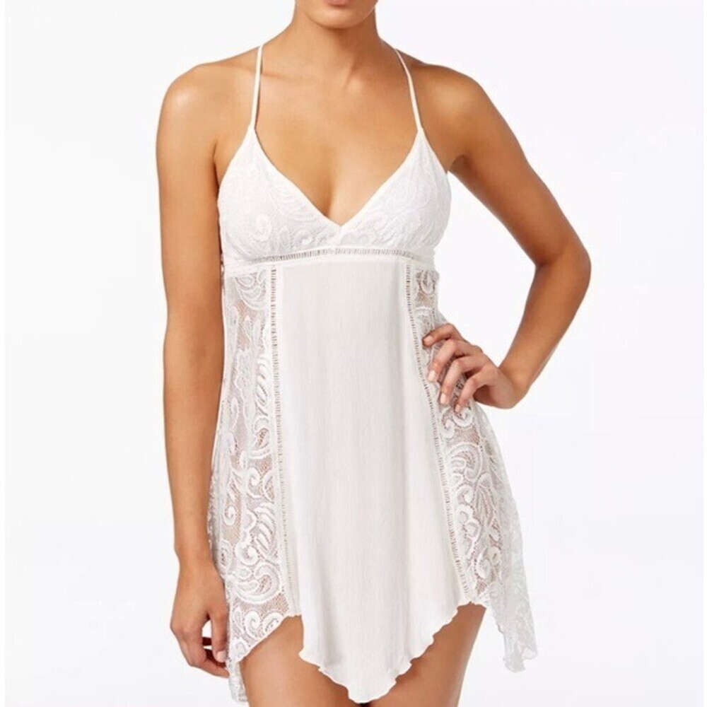 LINEA DONATELLA Flower Child Sheer Lace Chemise Lingerie Nightgown SZ L EUC